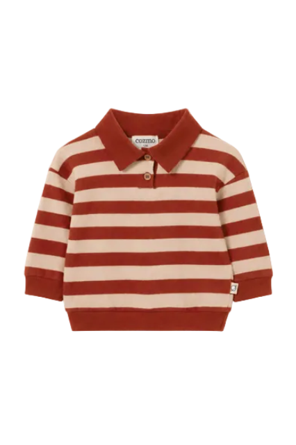 Striped Brushed Soft Knit Baby Polo Sweater - Ginger Stone