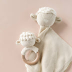 Pique Blanket, Hat, and Lamb Rattle Baby Gift