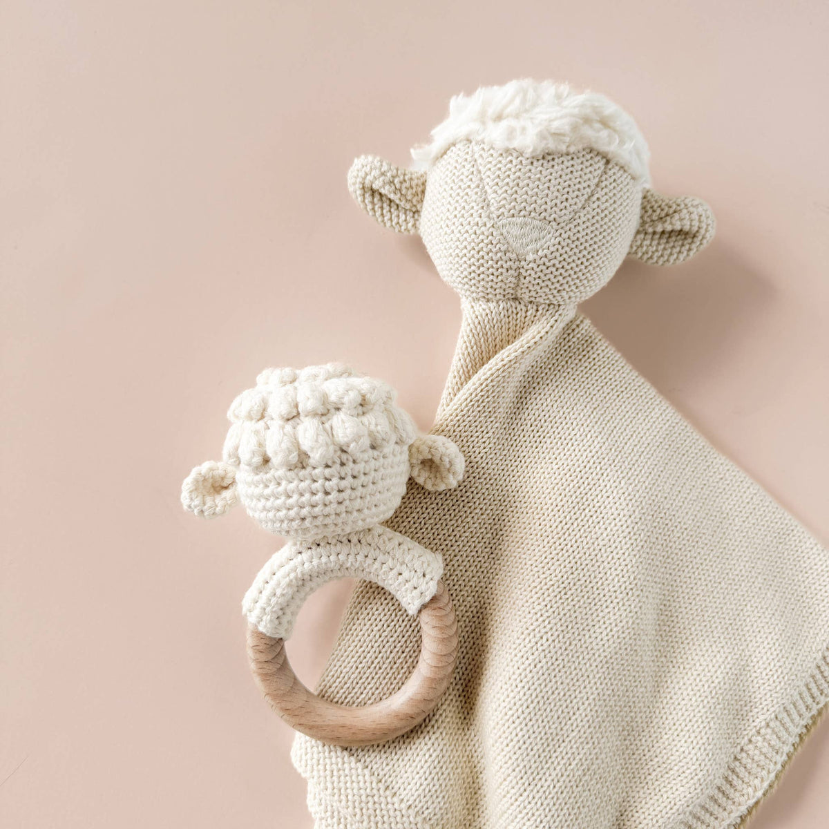 Pique Blanket, Hat, and Lamb Rattle Baby Gift