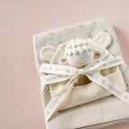 Pique Blanket, Hat, and Lamb Rattle Baby Gift